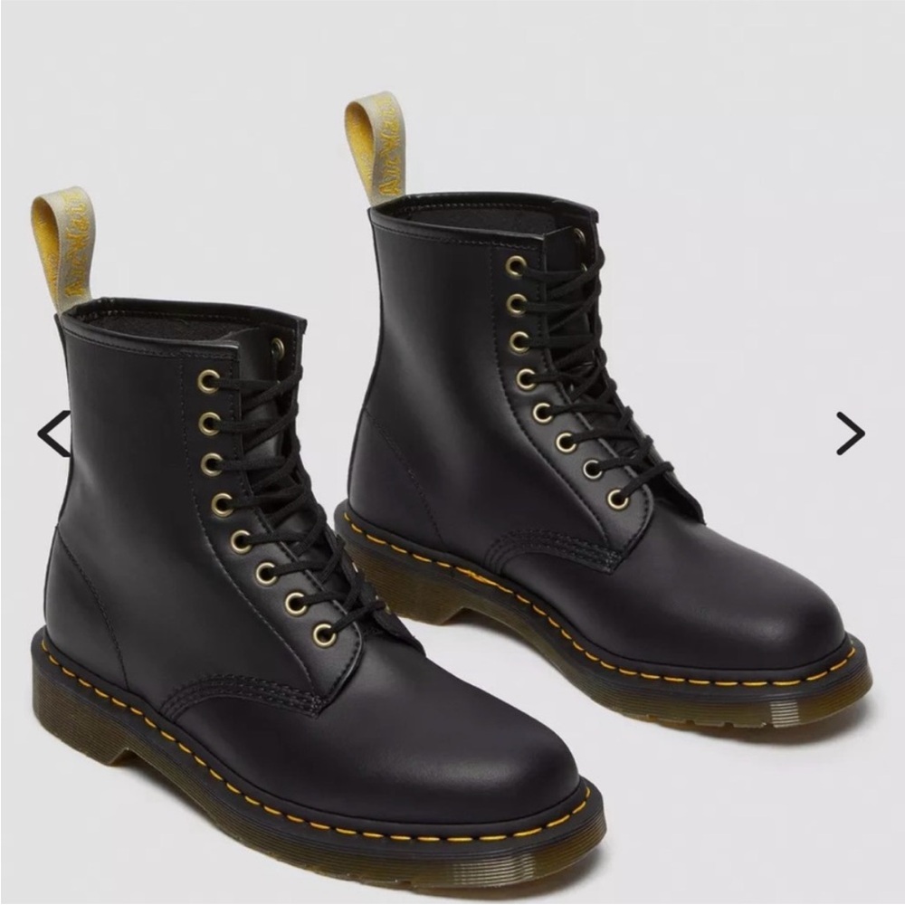 Black Lace-Up Doc Martens Boots with Yellow Stitching